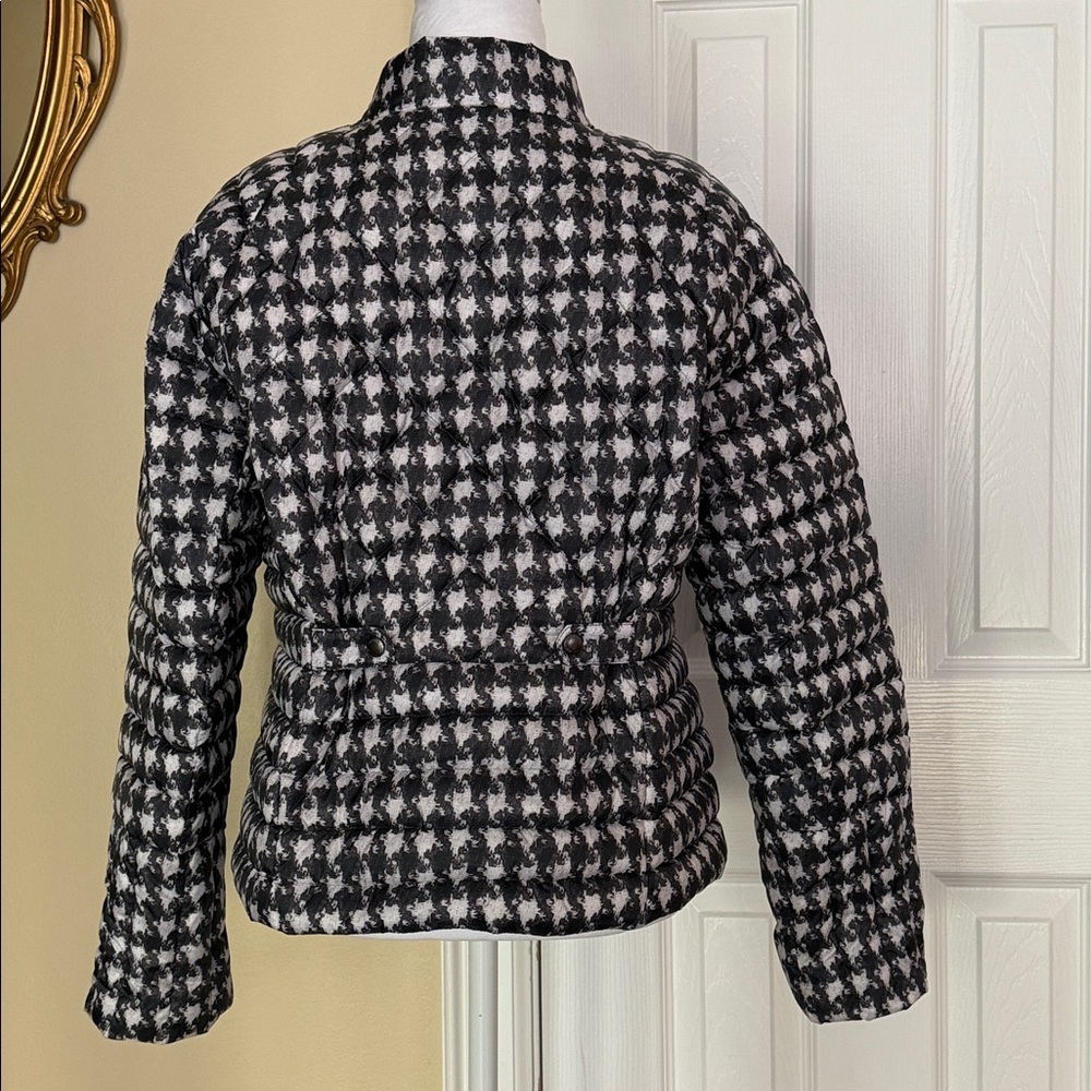 Lands’ End Houndstooth Down Puffer Coat Zip & Snap Front Pockets Petite 14-16 - Picture 2 of 13